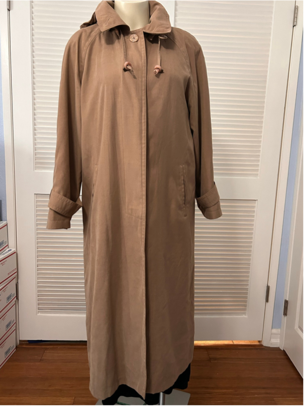Gallery Petite Hooded Trench Coat Beige Longline Size 10